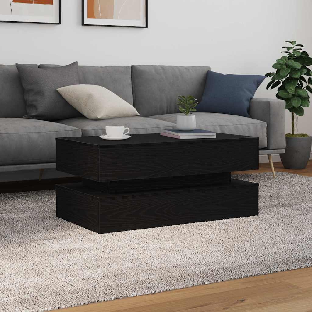 sofabord med LED-lys 90x50x40 cm sort egetræsfarve