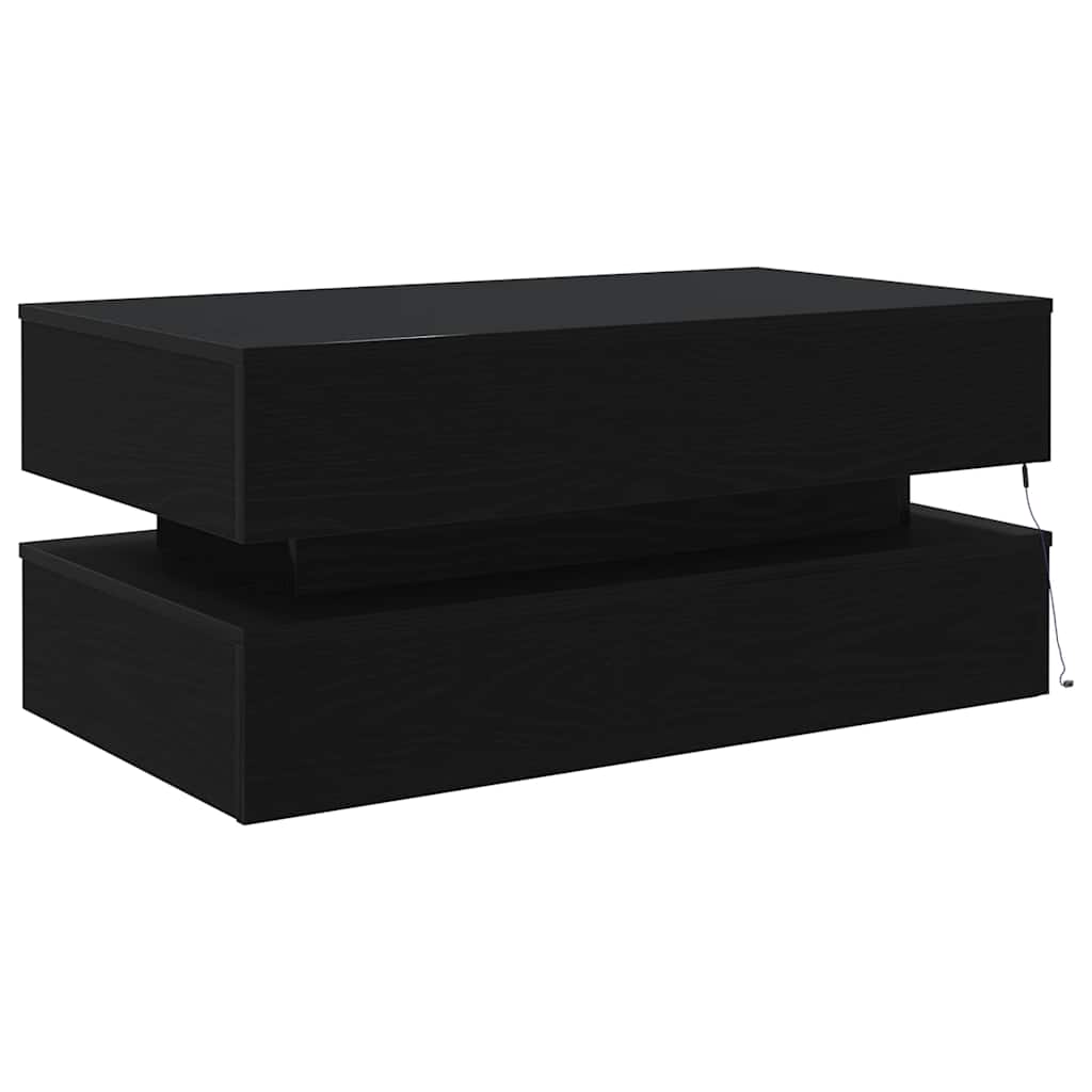 sofabord med LED-lys 90x50x40 cm sort egetræsfarve