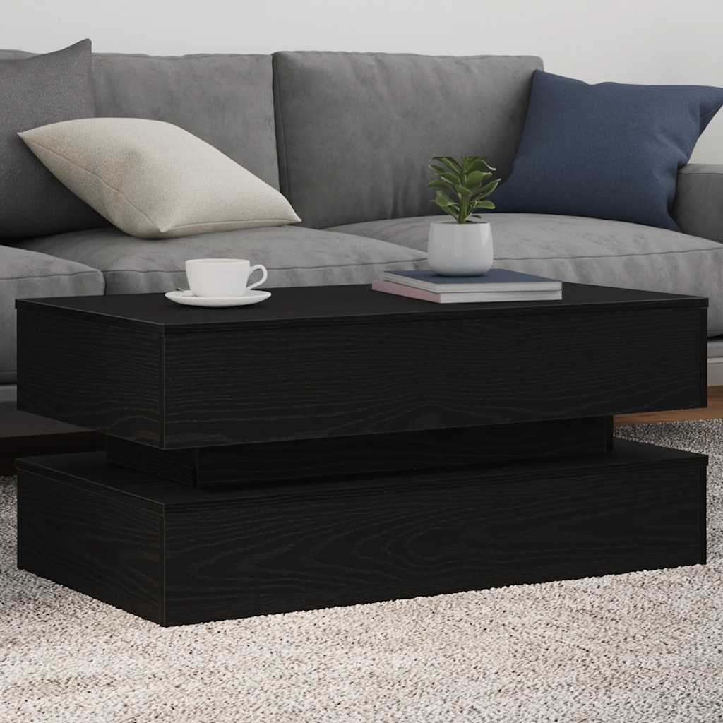 sofabord med LED-lys 90x50x40 cm sort egetræsfarve