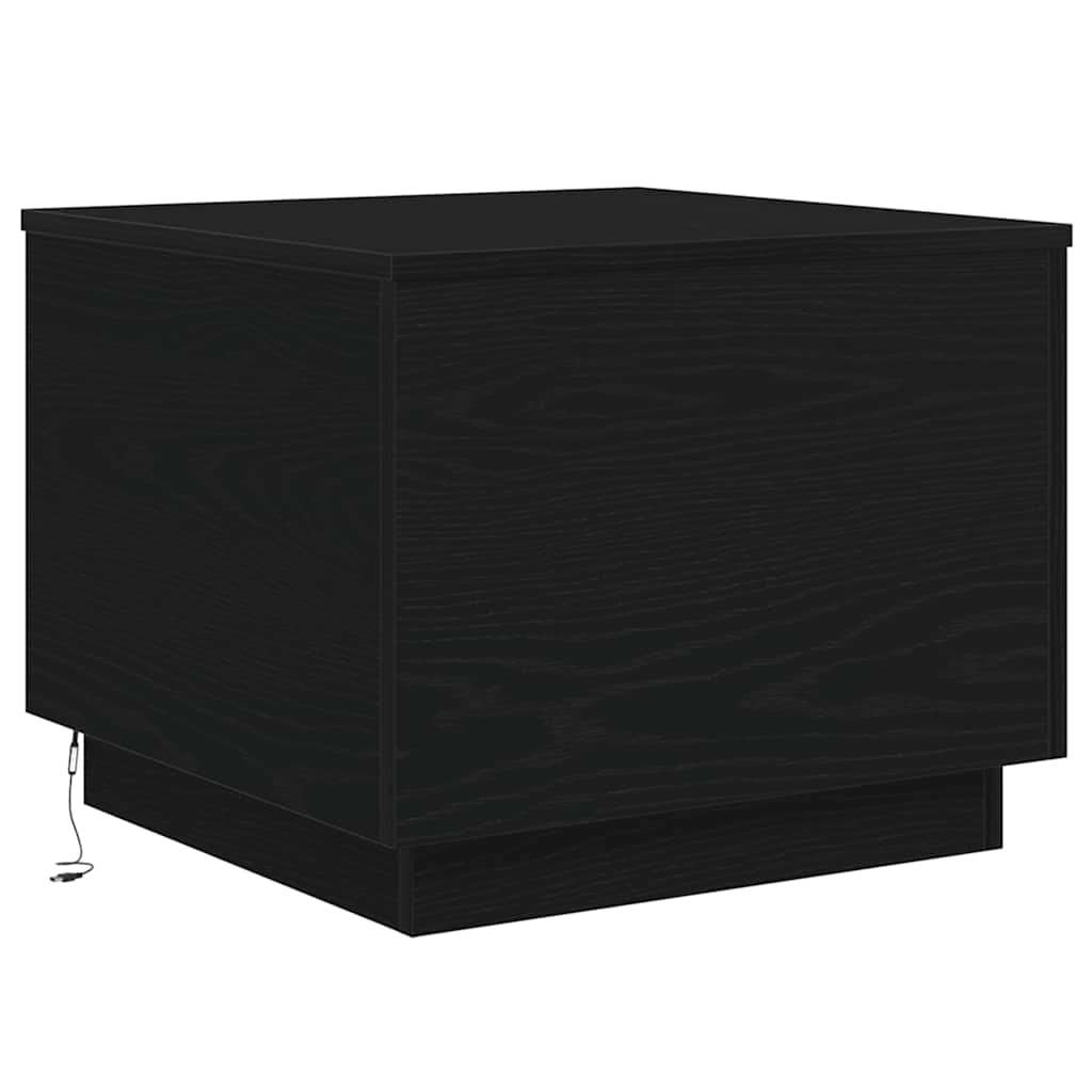 sofabord med LED-lys 50x50x40 cm sort egetræsfarve