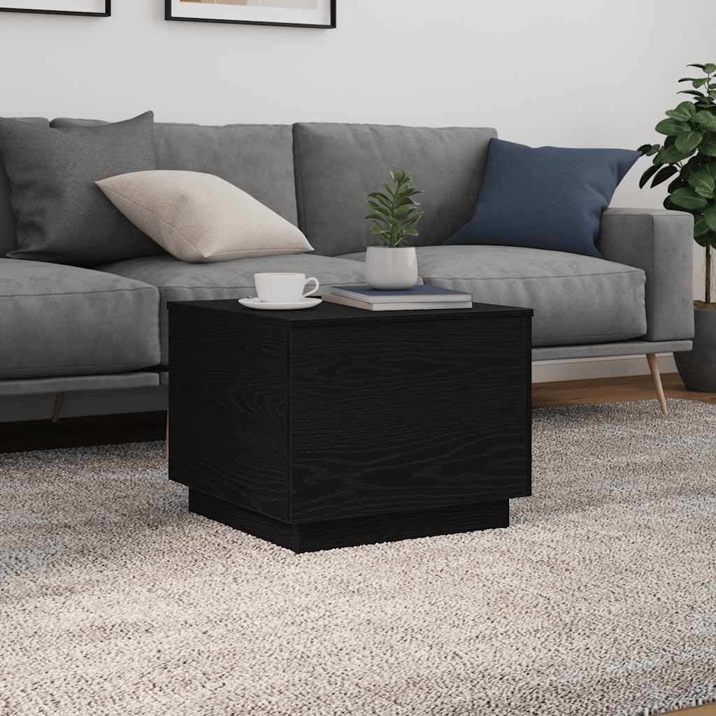 sofabord med LED-lys 50x50x40 cm sort egetræsfarve