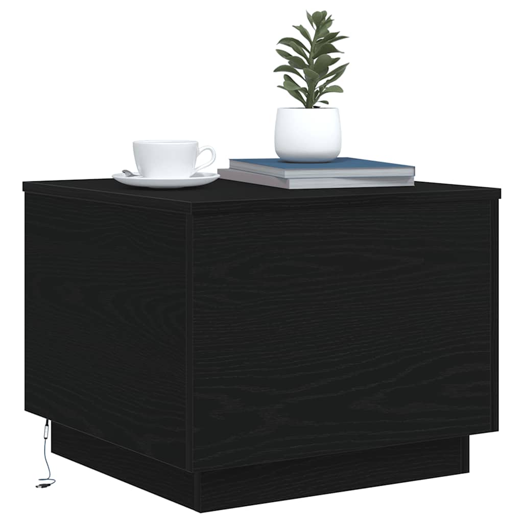 sofabord med LED-lys 50x50x40 cm sort egetræsfarve