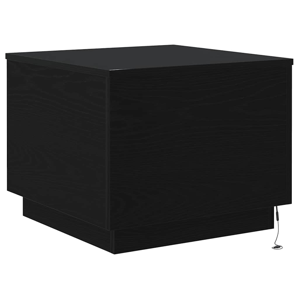sofabord med LED-lys 50x50x40 cm sort egetræsfarve