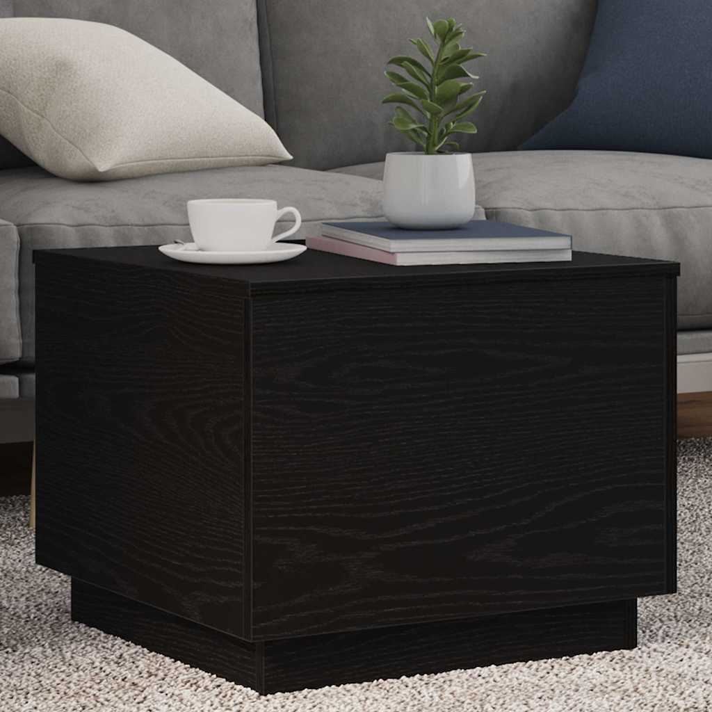 sofabord med LED-lys 50x50x40 cm sort egetræsfarve
