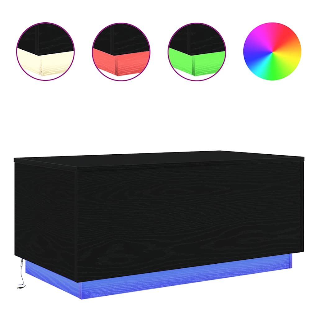 sofabord med LED-lys 90x50x40 cm sort egetræsfarve