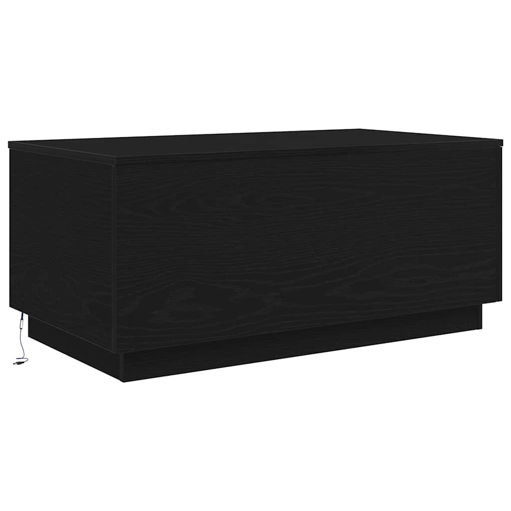 sofabord med LED-lys 90x50x40 cm sort egetræsfarve
