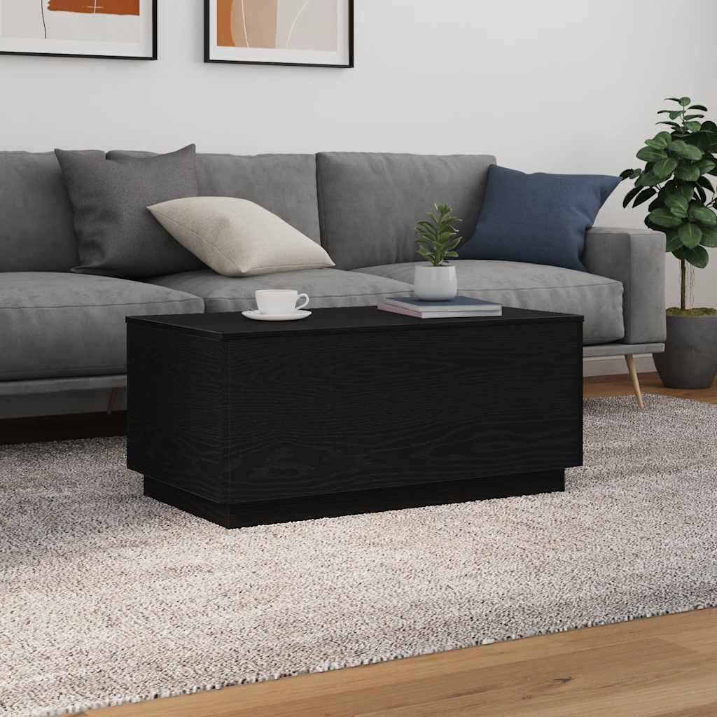 sofabord med LED-lys 90x50x40 cm sort egetræsfarve