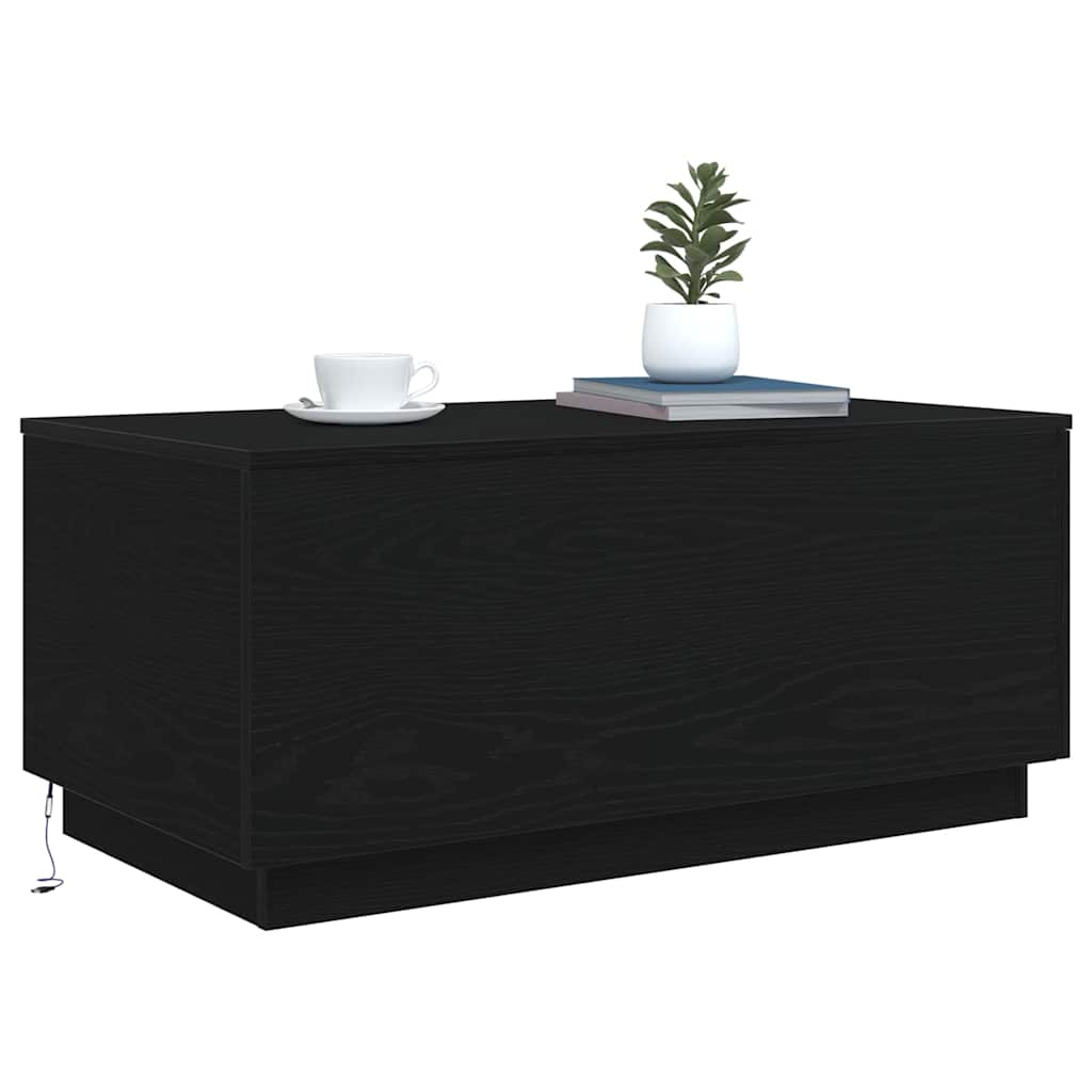 sofabord med LED-lys 90x50x40 cm sort egetræsfarve