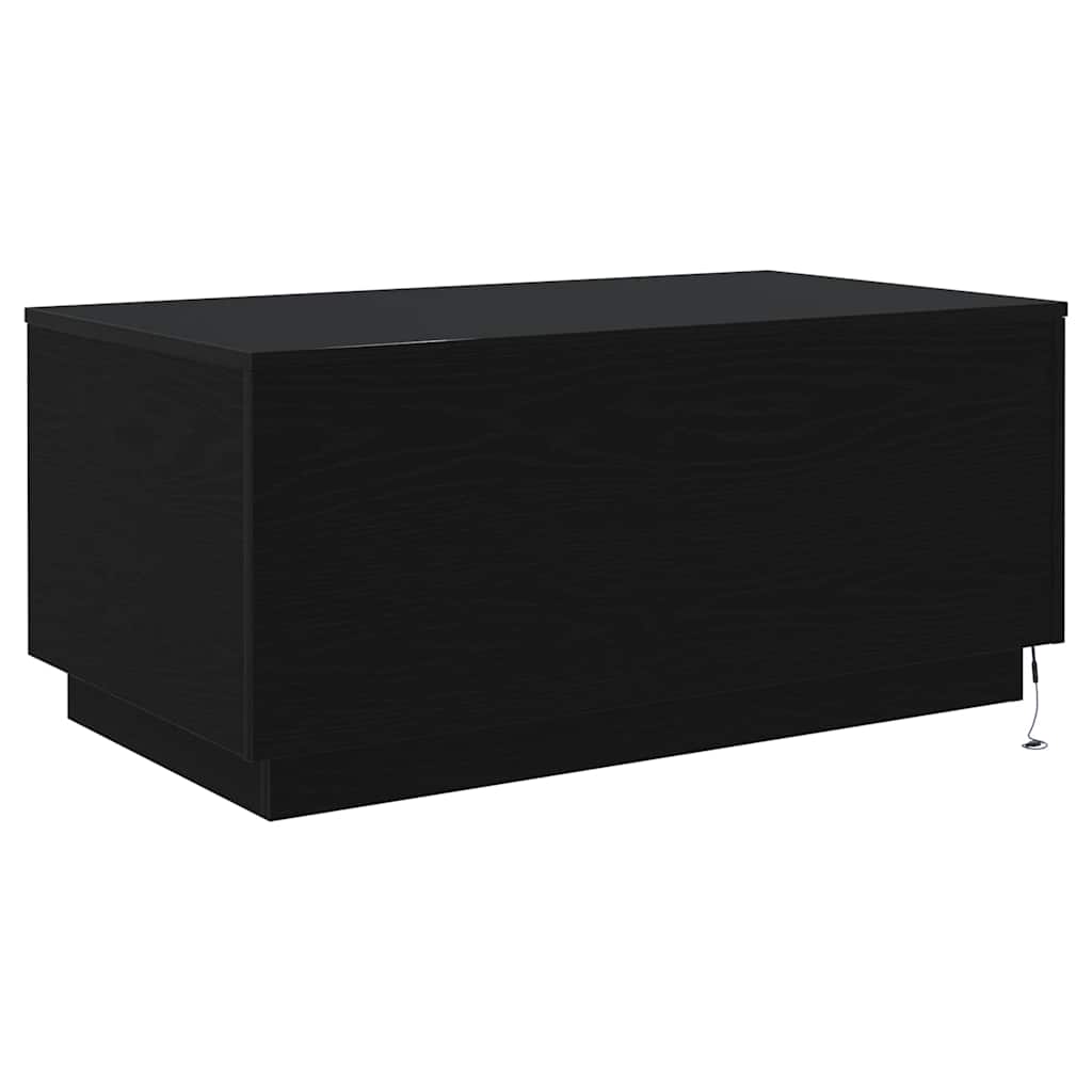 sofabord med LED-lys 90x50x40 cm sort egetræsfarve