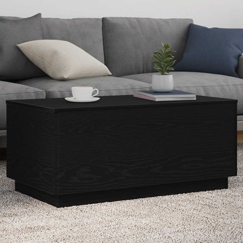 sofabord med LED-lys 90x50x40 cm sort egetræsfarve
