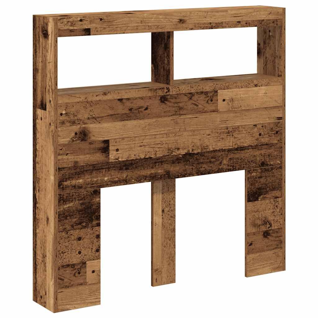 sengegavl med opbevaring og LED-lys 100x17x102 cm antikt træ