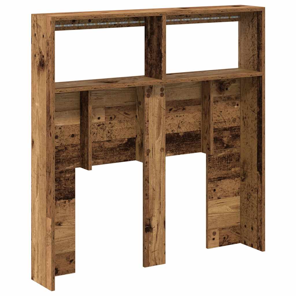 sengegavl med opbevaring og LED-lys 100x17x102 cm antikt træ