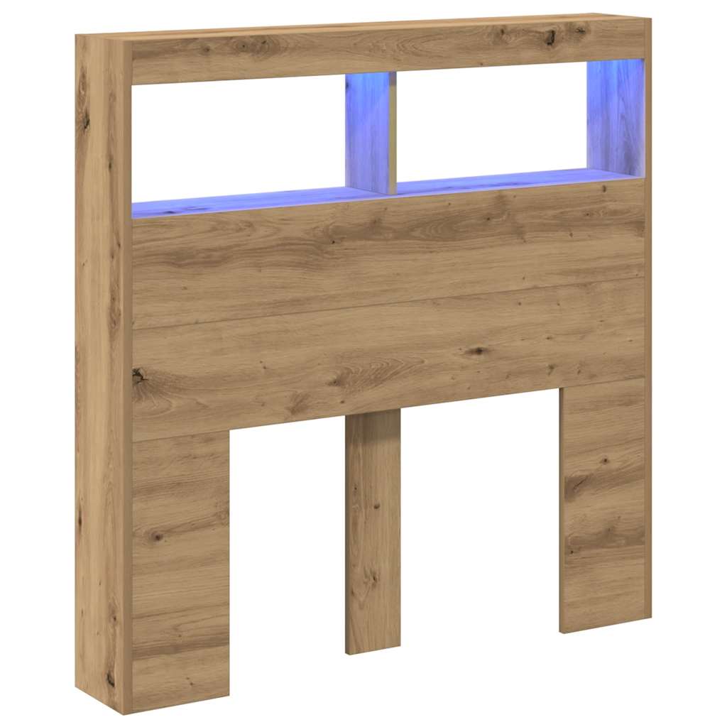 sengegavl med opbevaring og LED-lys 100x17x102 cm kunsteg