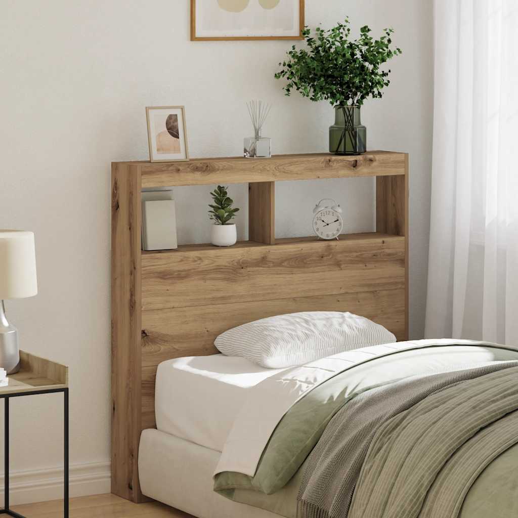 sengegavl med opbevaring og LED-lys 100x17x102 cm kunsteg