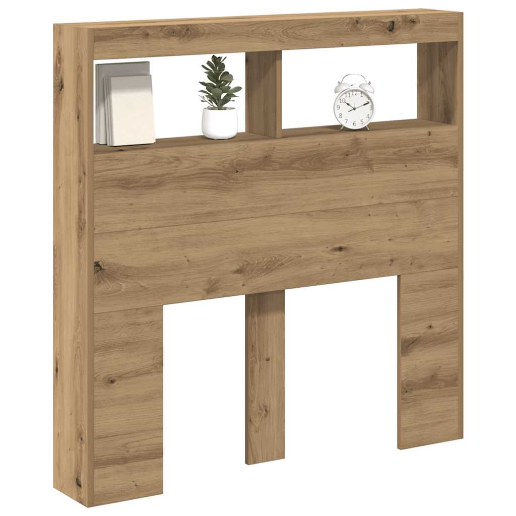 sengegavl med opbevaring og LED-lys 100x17x102 cm kunsteg