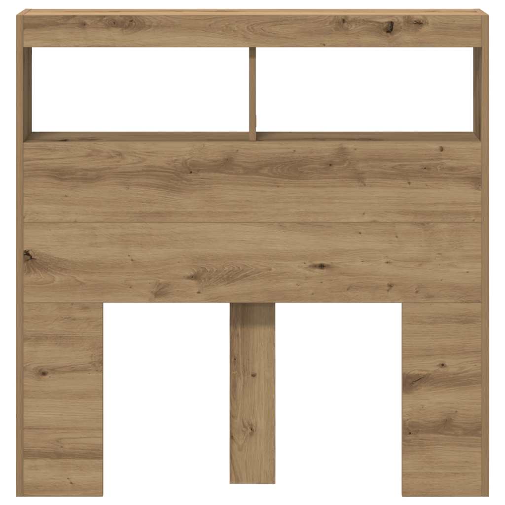 sengegavl med opbevaring og LED-lys 100x17x102 cm kunsteg