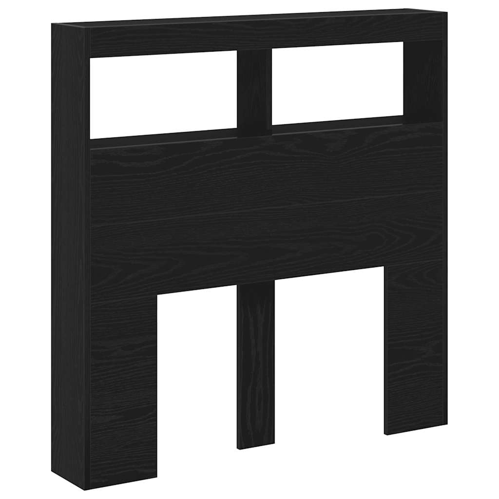 sengegavl med opbevaring og LED-lys 100x17x102 cm sort eg