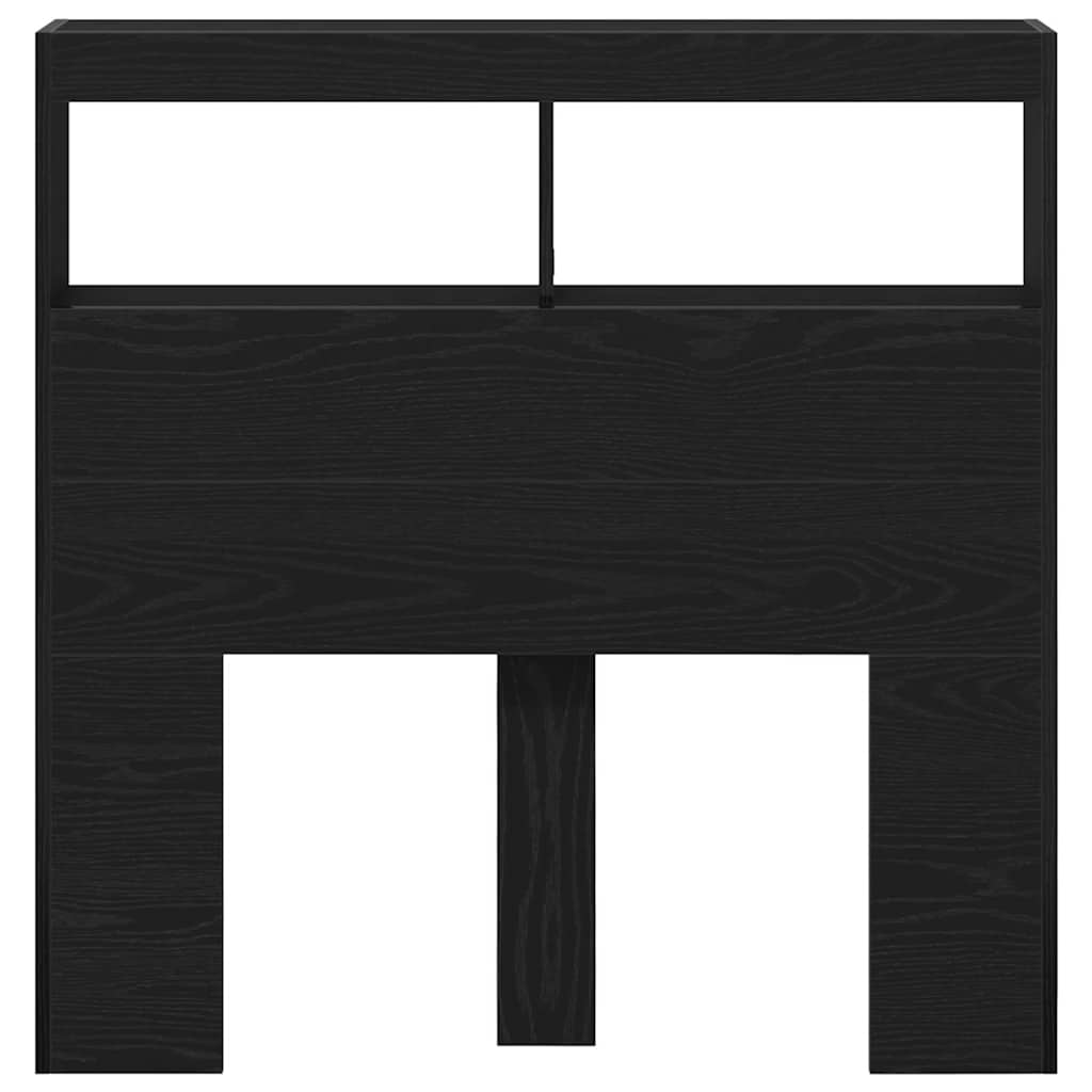 sengegavl med opbevaring og LED-lys 100x17x102 cm sort eg