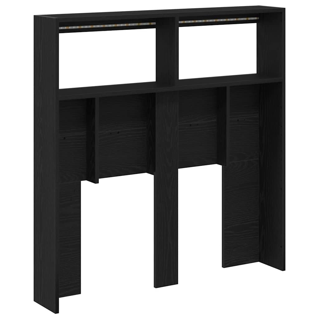 sengegavl med opbevaring og LED-lys 100x17x102 cm sort eg