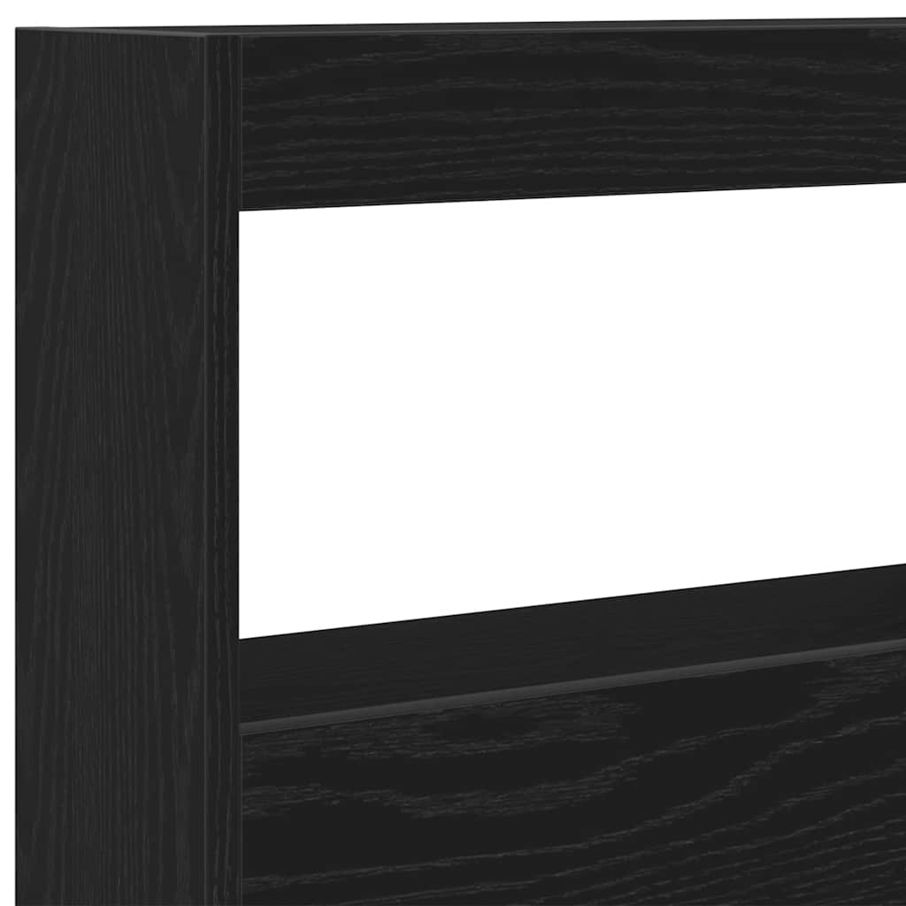 sengegavl med opbevaring og LED-lys 100x17x102 cm sort eg
