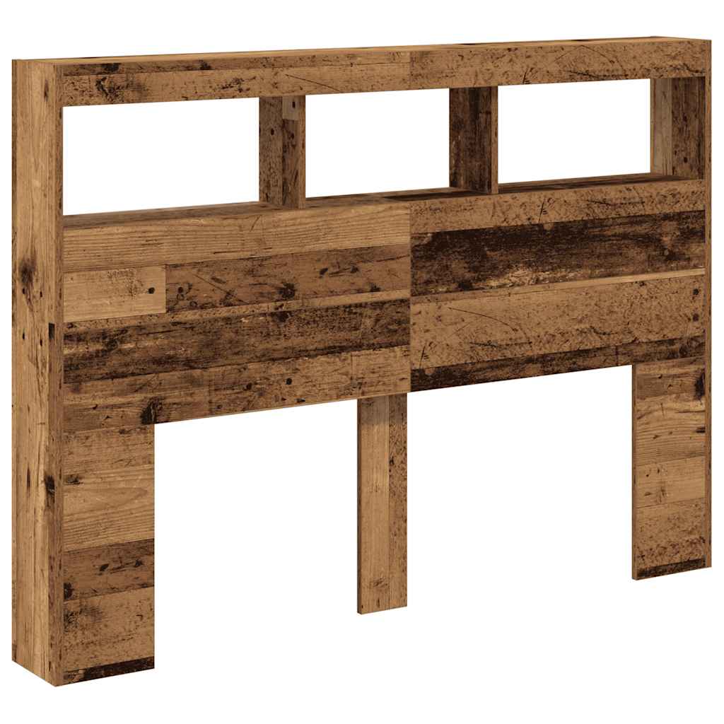 sengegavl med opbevaring og LED-lys 140x17x102 cm antikt træ