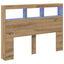 sengegavl med opbevaring og LED-lys 140x17x102 cm kunsteg