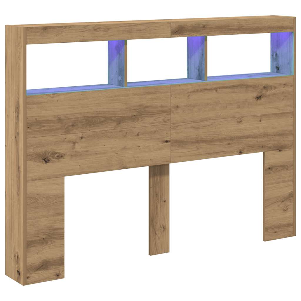 sengegavl med opbevaring og LED-lys 140x17x102 cm kunsteg