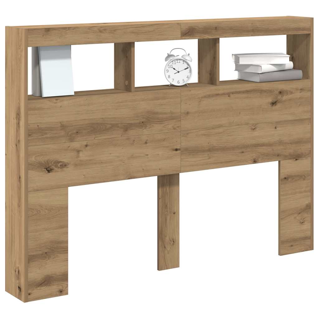 sengegavl med opbevaring og LED-lys 140x17x102 cm kunsteg