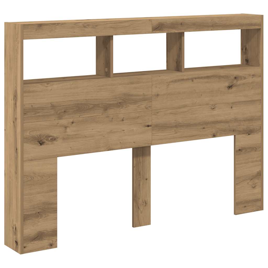 sengegavl med opbevaring og LED-lys 140x17x102 cm kunsteg