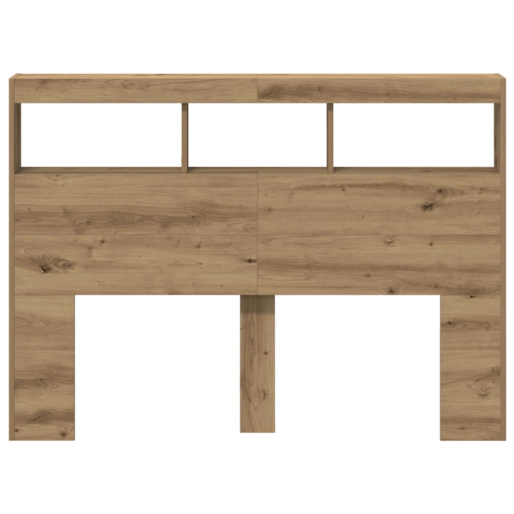 sengegavl med opbevaring og LED-lys 140x17x102 cm kunsteg