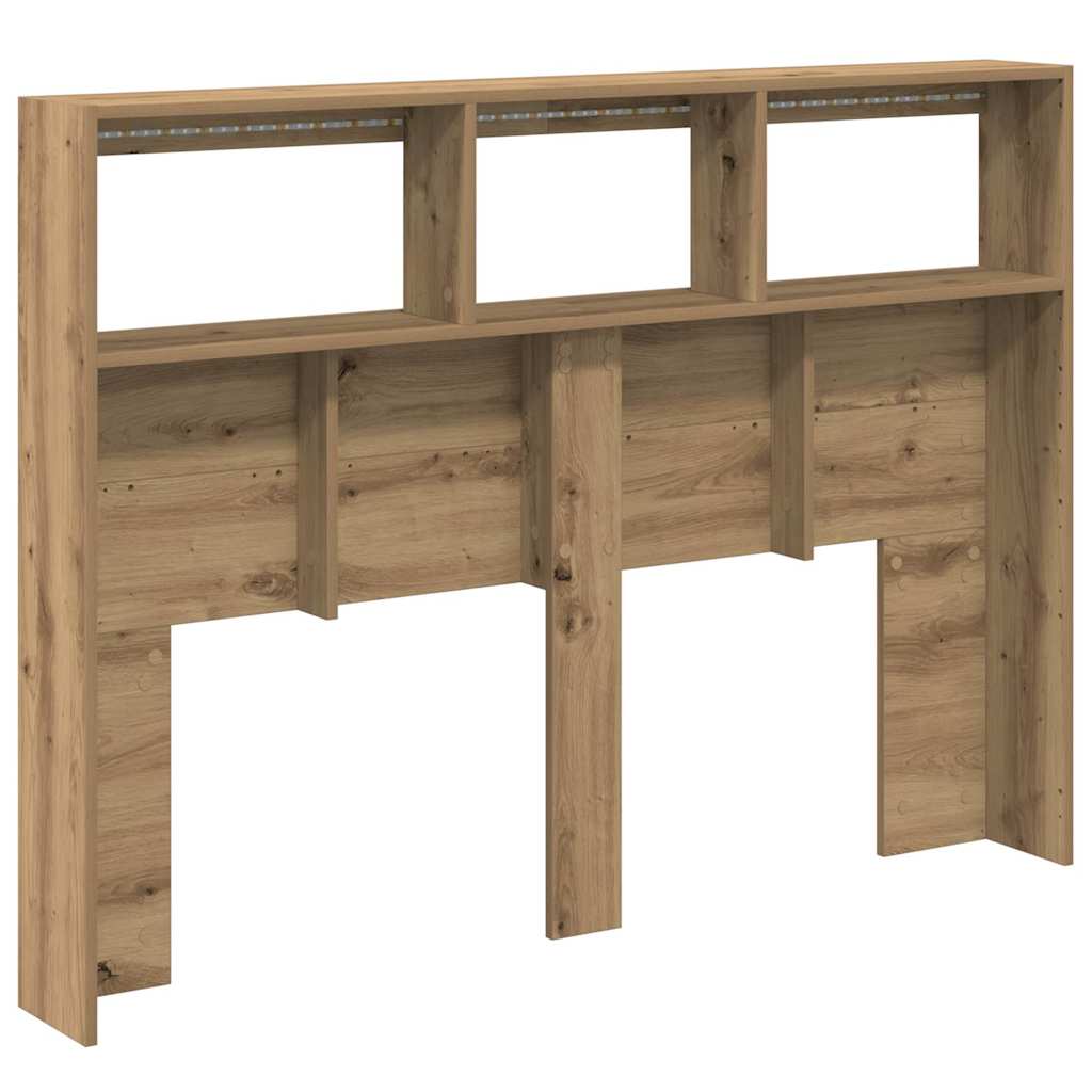 sengegavl med opbevaring og LED-lys 140x17x102 cm kunsteg
