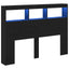 sengegavl med opbevaring og LED-lys 140x17x102 cm sort eg