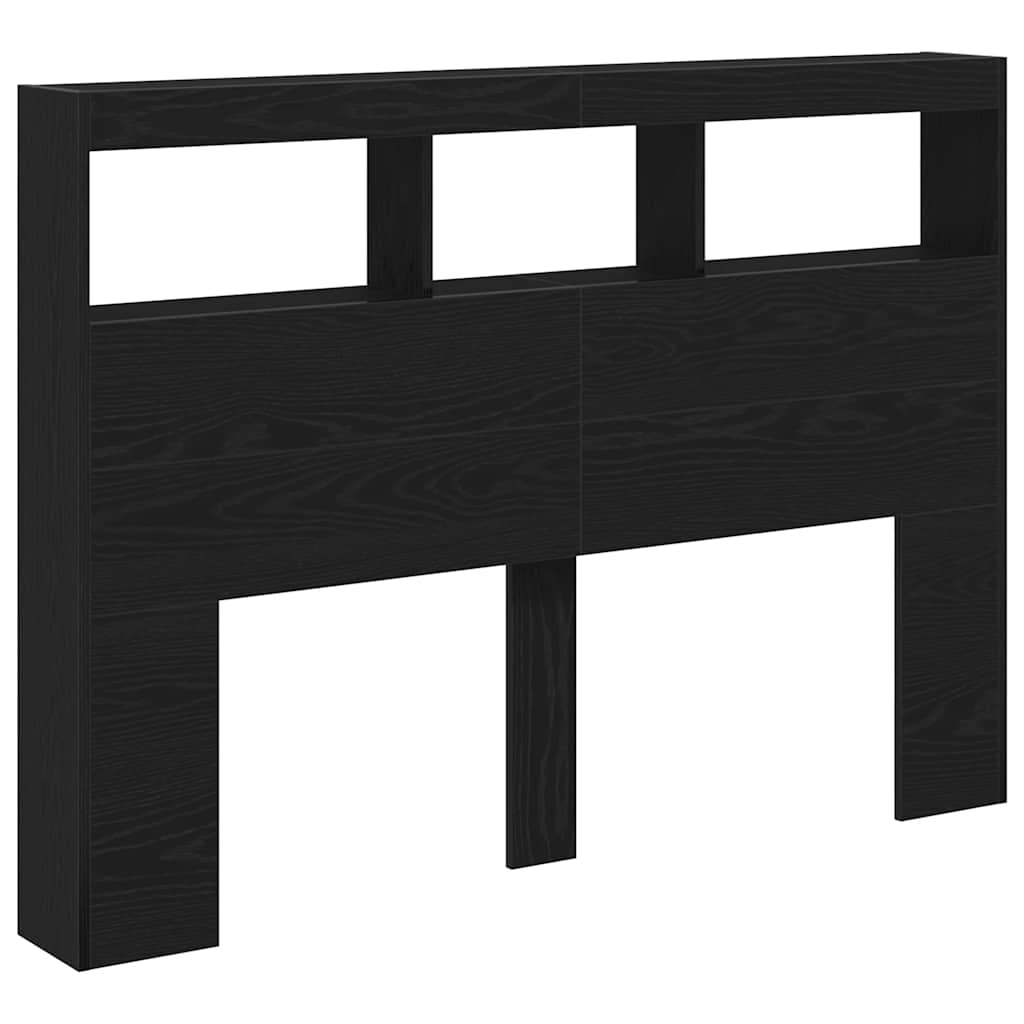 sengegavl med opbevaring og LED-lys 140x17x102 cm sort eg