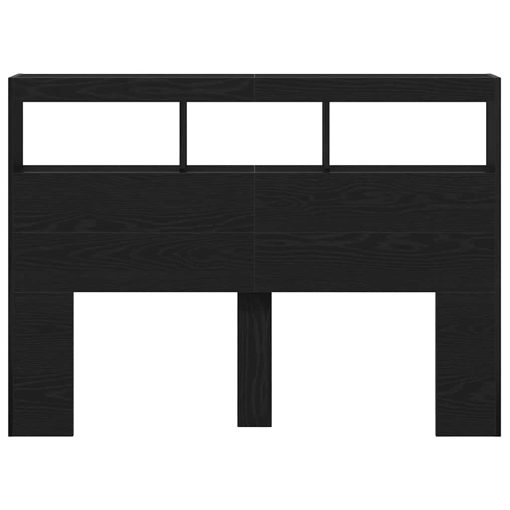 sengegavl med opbevaring og LED-lys 140x17x102 cm sort eg