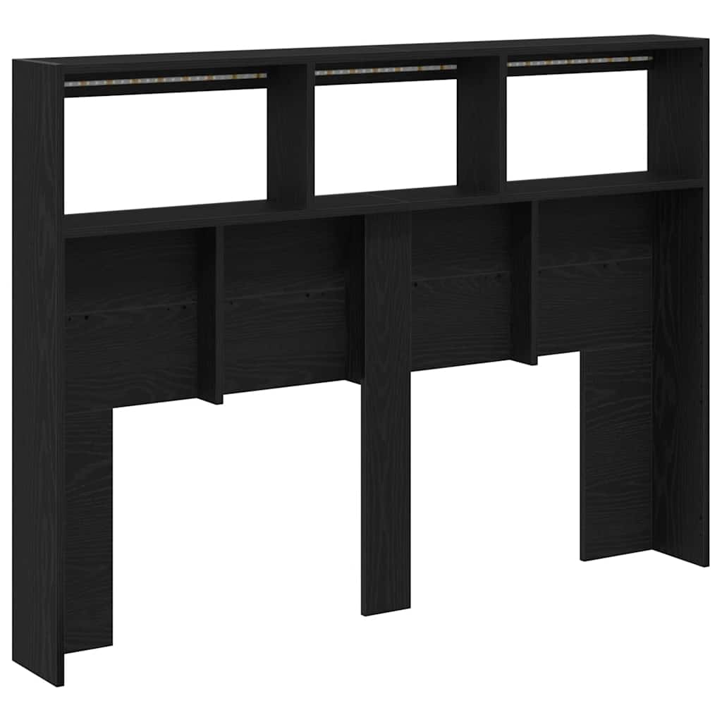 sengegavl med opbevaring og LED-lys 140x17x102 cm sort eg