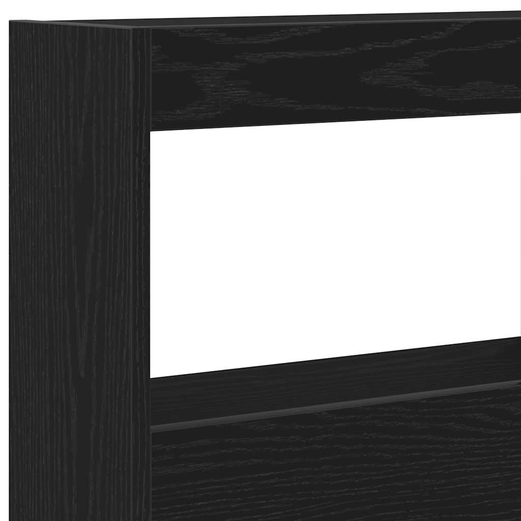 sengegavl med opbevaring og LED-lys 140x17x102 cm sort eg