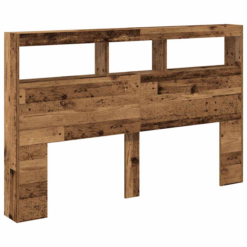sengegavl med opbevaring og LED-lys 160x17x102 cm antikt træ