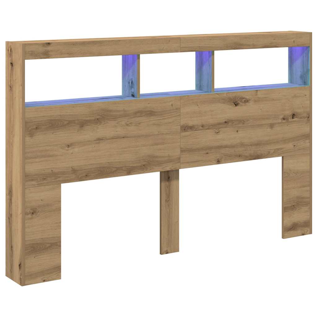 sengegavl med opbevaring og LED-lys 160x17x102 cm kunsteg