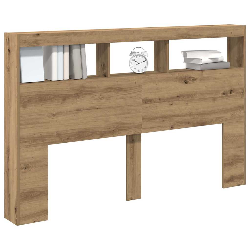 sengegavl med opbevaring og LED-lys 160x17x102 cm kunsteg