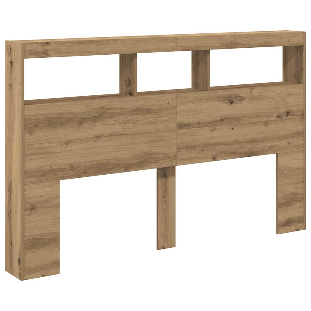sengegavl med opbevaring og LED-lys 160x17x102 cm kunsteg