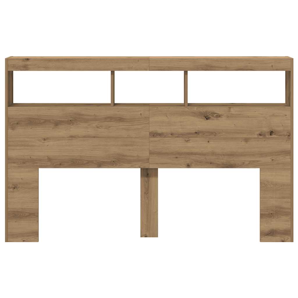 sengegavl med opbevaring og LED-lys 160x17x102 cm kunsteg
