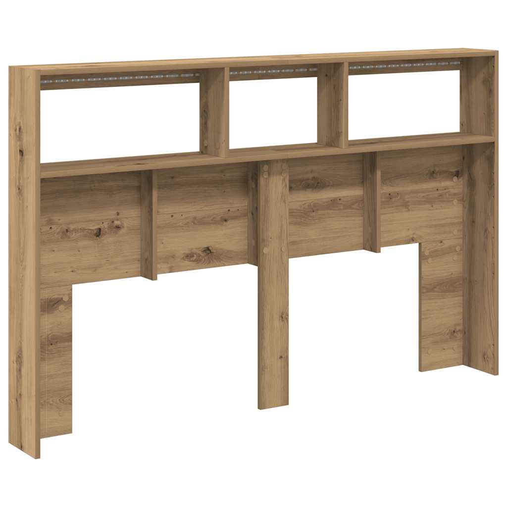 sengegavl med opbevaring og LED-lys 160x17x102 cm kunsteg