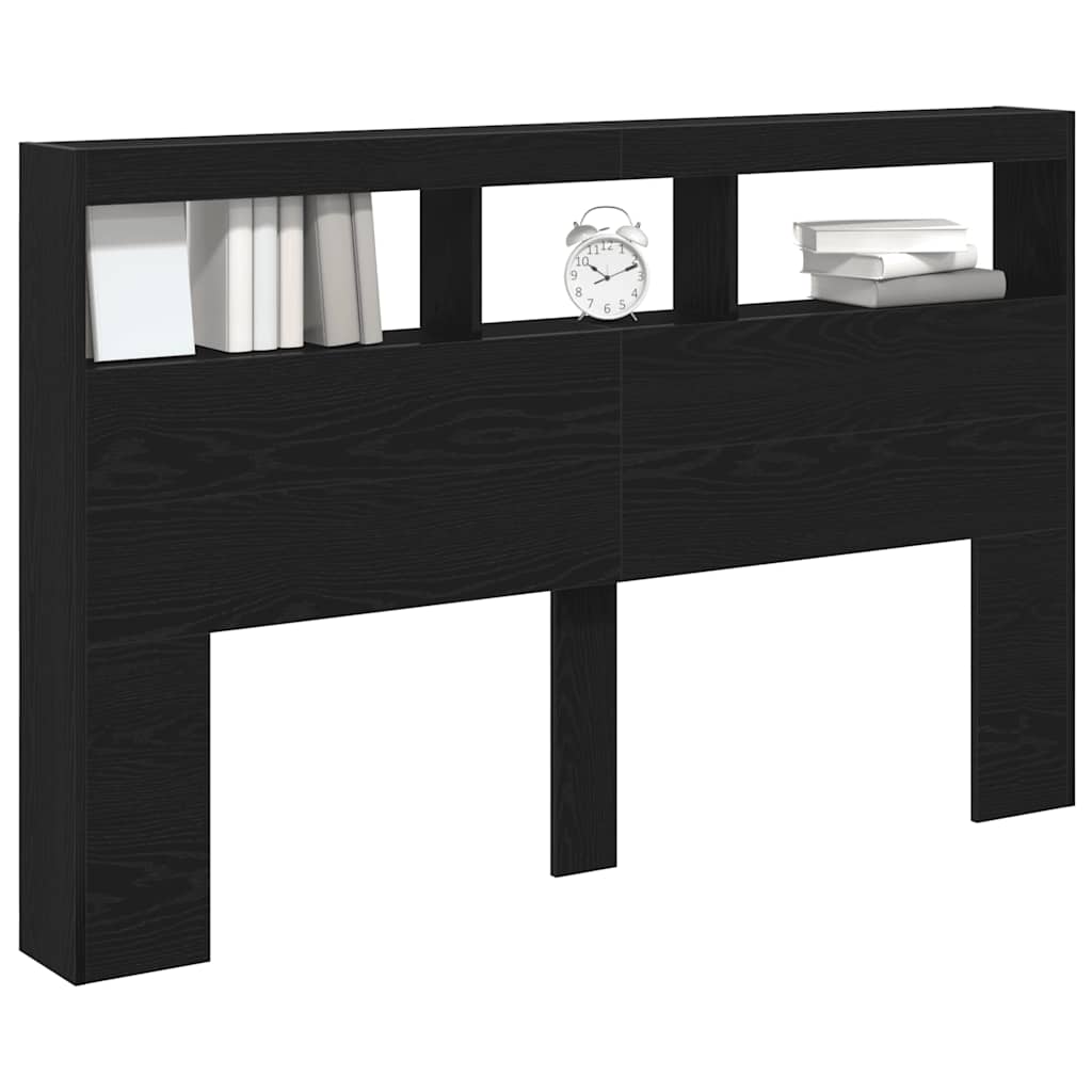sengegavl med opbevaring og LED-lys 160x17x102 cm sort eg