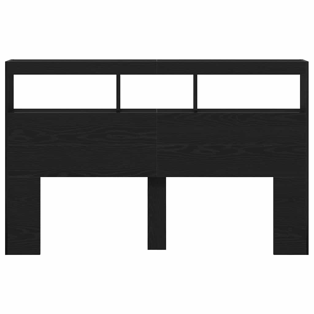 sengegavl med opbevaring og LED-lys 160x17x102 cm sort eg
