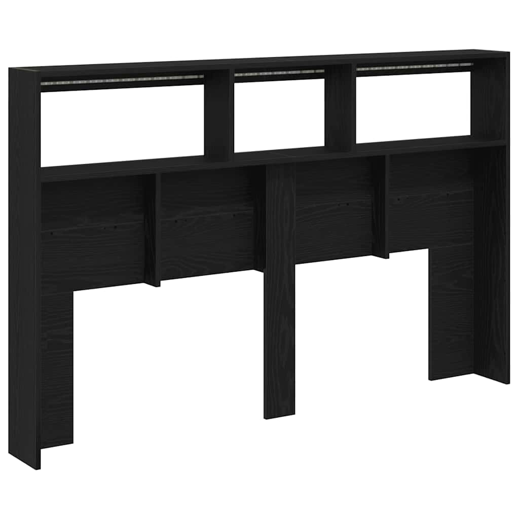 sengegavl med opbevaring og LED-lys 160x17x102 cm sort eg