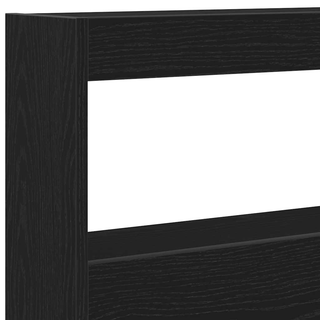 sengegavl med opbevaring og LED-lys 160x17x102 cm sort eg