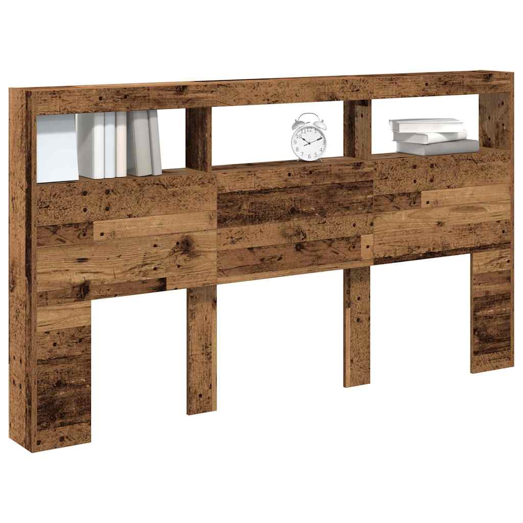 sengegavl med opbevaring og LED-lys 180x17x102 cm antikt træ