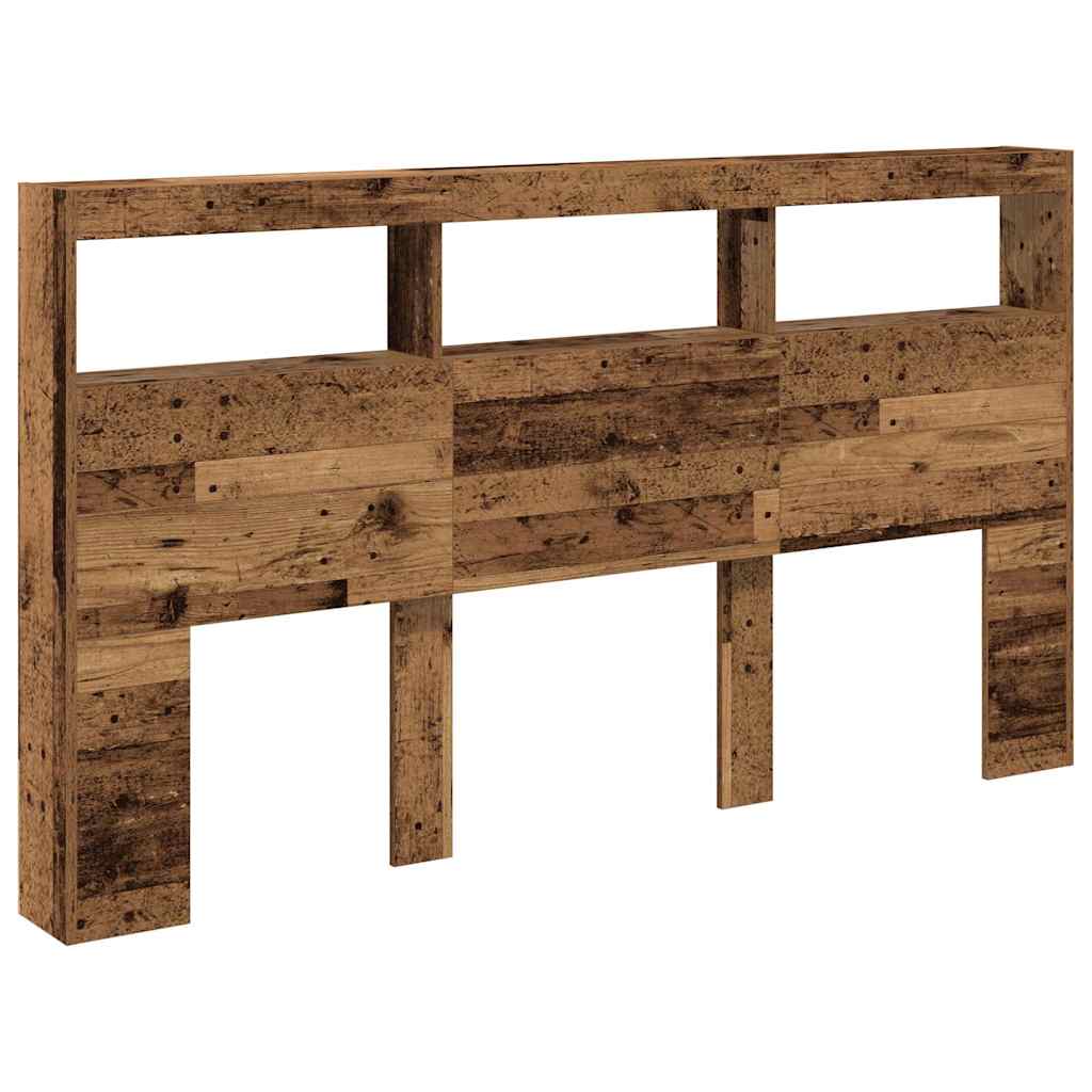 sengegavl med opbevaring og LED-lys 180x17x102 cm antikt træ