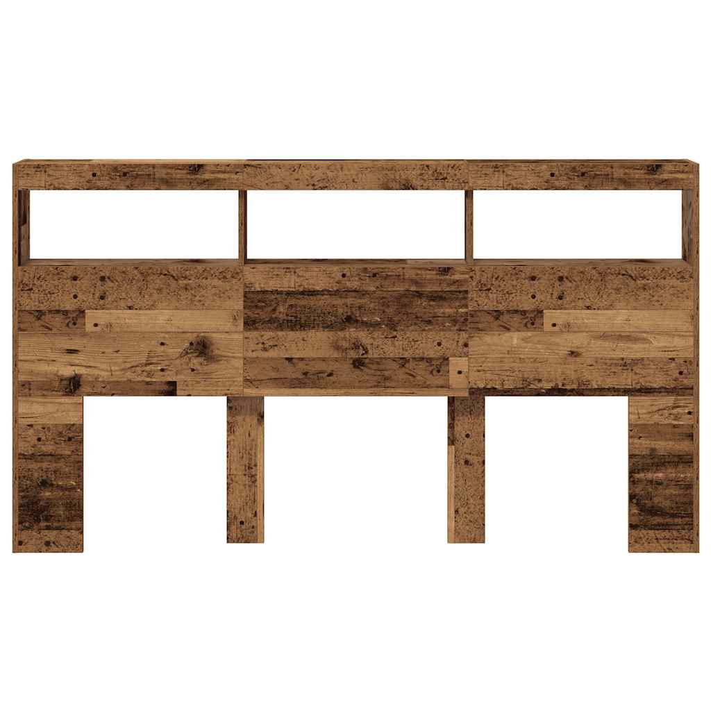 sengegavl med opbevaring og LED-lys 180x17x102 cm antikt træ