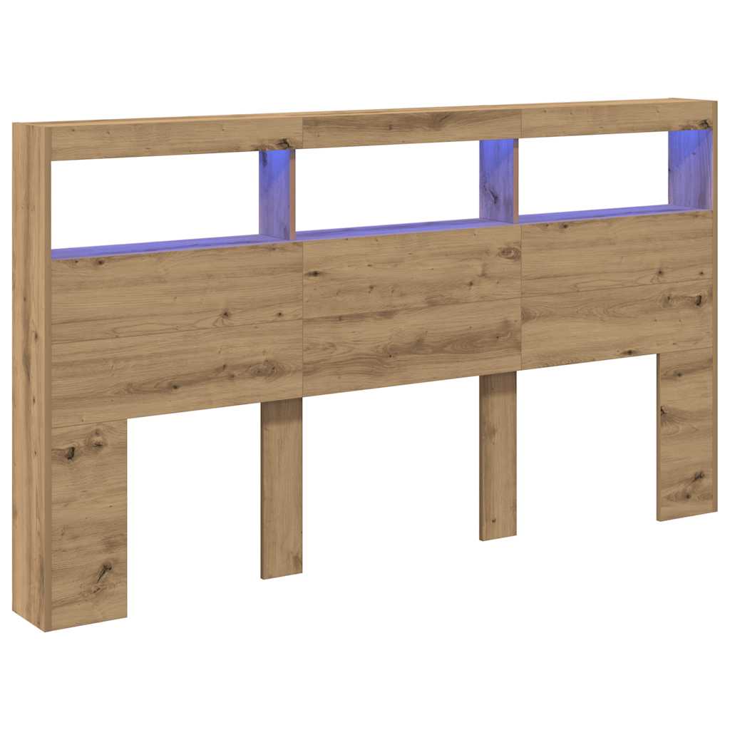 sengegavl med opbevaring og LED-lys 180x17x102 cm kunsteg